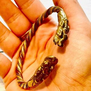 VTG Tri-metal Twisted Bracelet Double Dragon Heads copper, bronze, brass